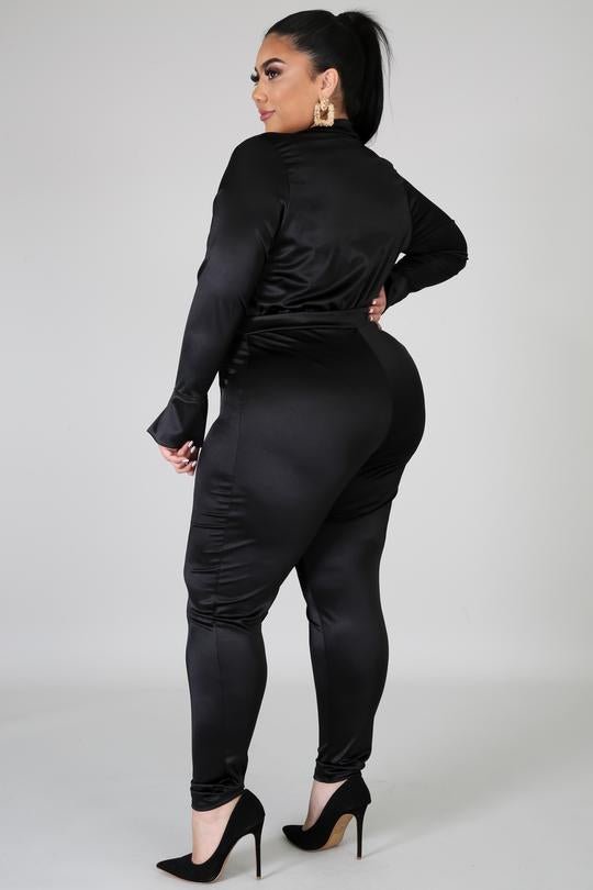 Plus Size Satin Body Suit Set