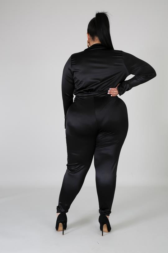 Plus Size Satin Body Suit Set